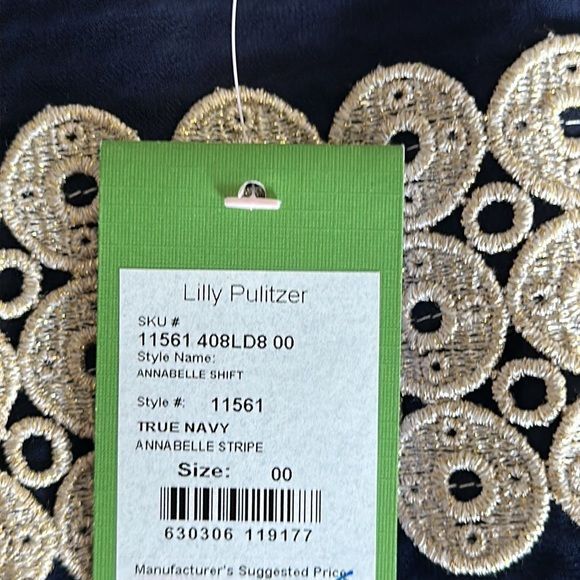 NWT Lilly Pulitzer Annabelle True Navy Gold Lace Stripe Shift Dress Size 00 - Picture 12 of 16